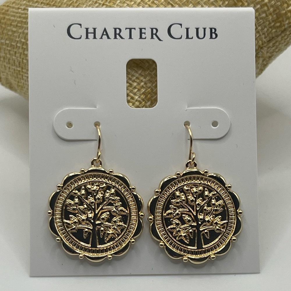 Charter Club Gold-Tone Tree Of Life Medallion Drop Earrings